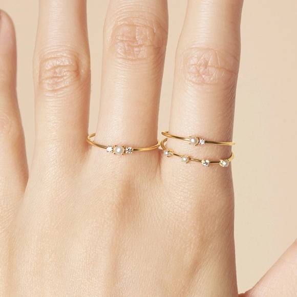 Tiny Pearls and Crystal 18k Gold Plated S925 Ring - Picture 2 of 7